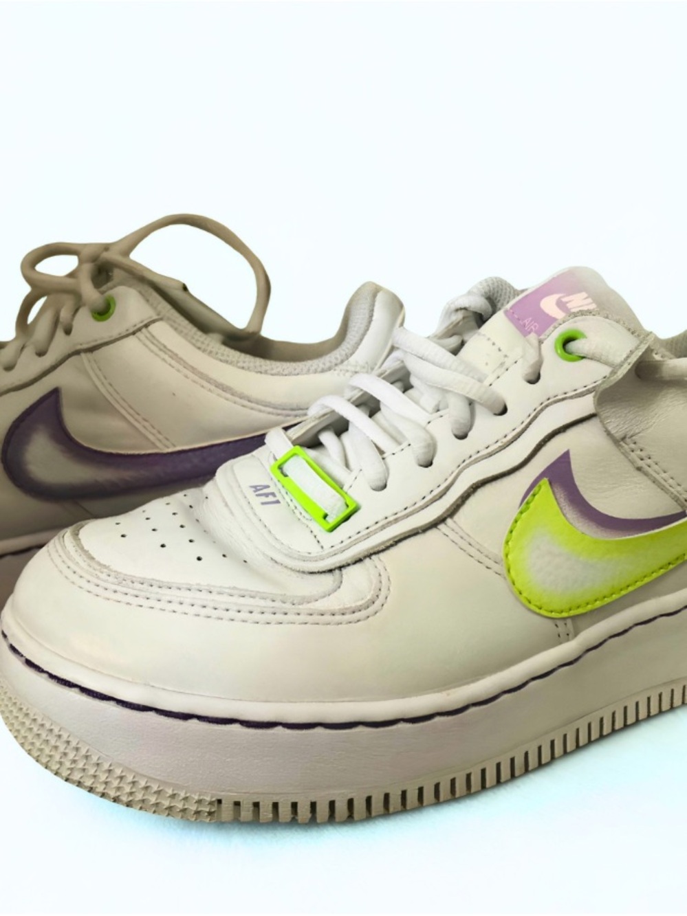 Nike Women's Cream Sneakers with Purple and Neon Green Accents